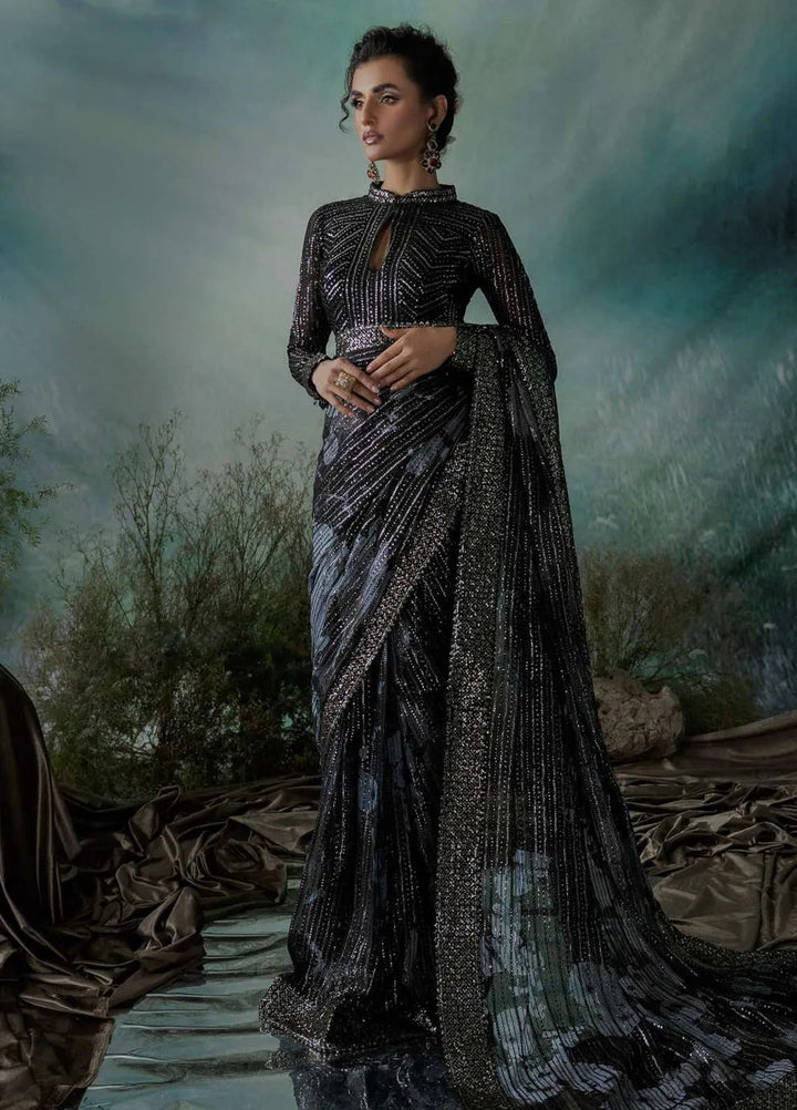 Aik Atelier Embroidered Chiffon Unstitched Saree D-08 - Festive Collection