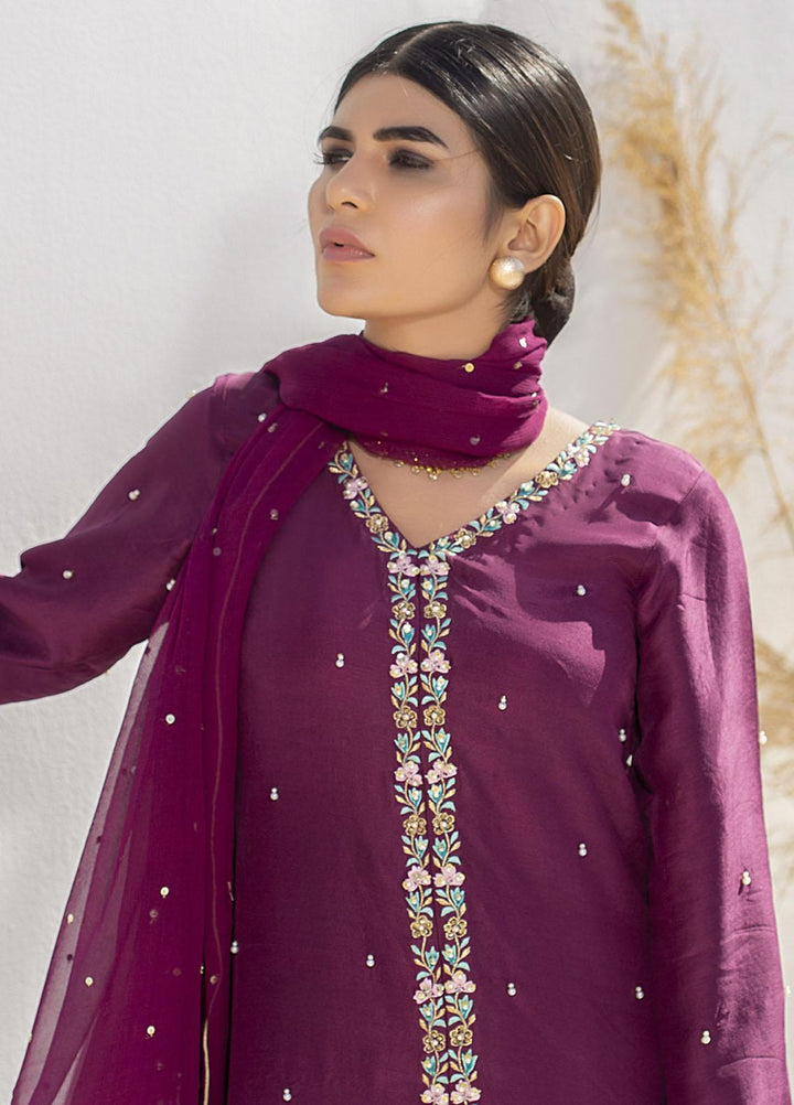Aisha Fatema Luxury Pret Embroidered Raw Silk 2 Piece Suit ROYAL PLUM
