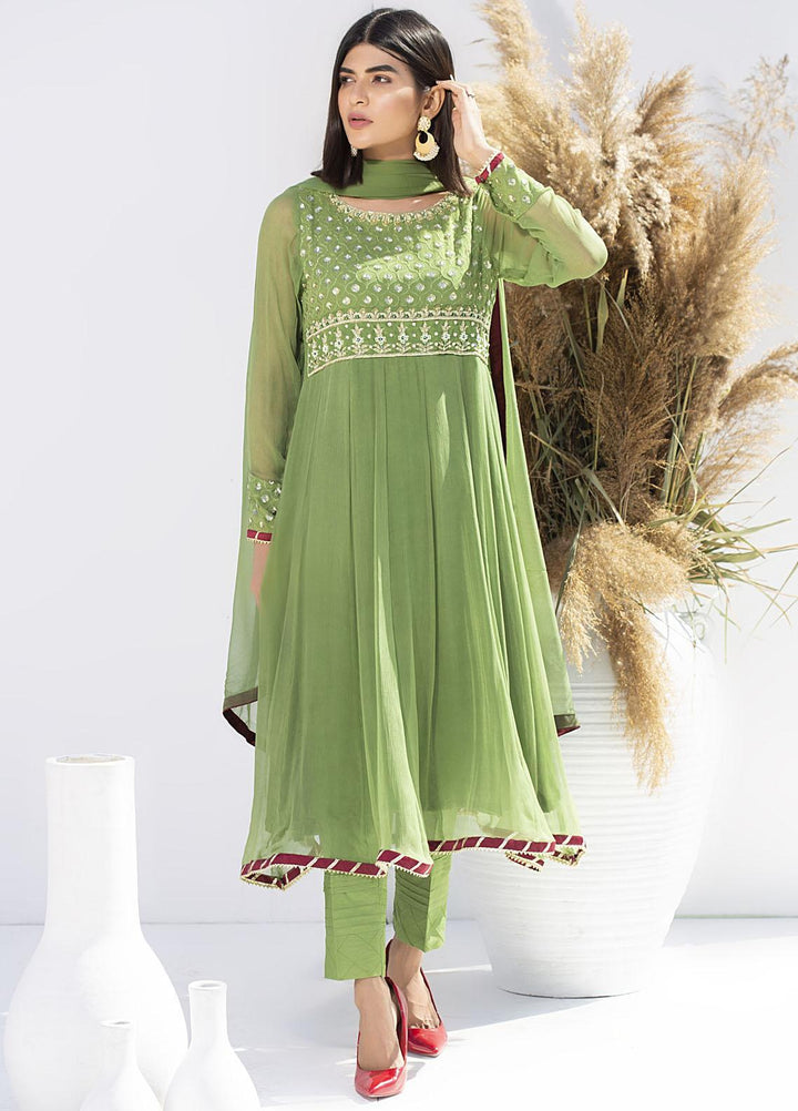 Aisha Fatema Luxury Pret Embroidered Chiffon 2 Piece Suit PEAR GREEN