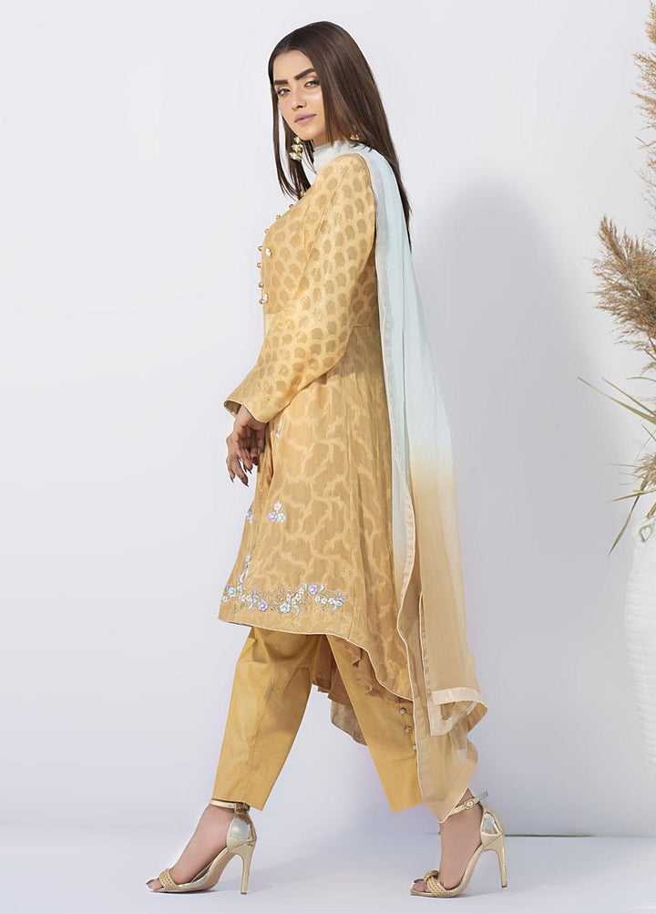 Aisha Fatema Luxury Pret Embroidered Missouri 2 Piece Suit MUSTARD MINT