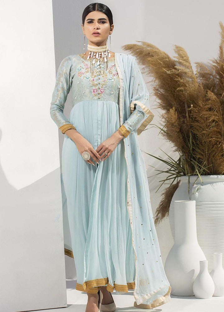 Aisha Fatema Luxury Pret Embroidered Chiffon 2 Piece Suit CELESTIAL BLUE LUXE