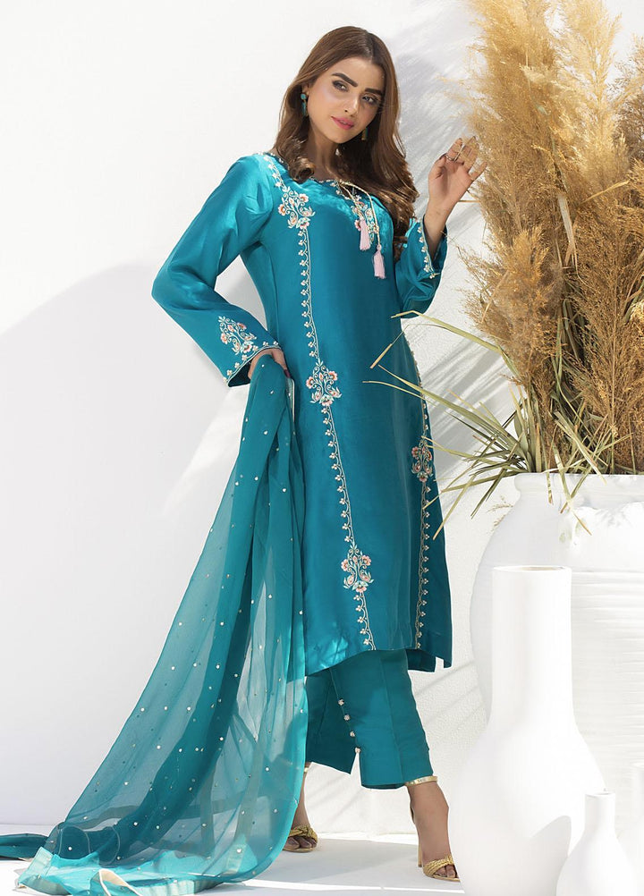 Aisha Fatema Luxury Pret Embroidered Raw Silk 2 Piece Suit ROYAL JADE