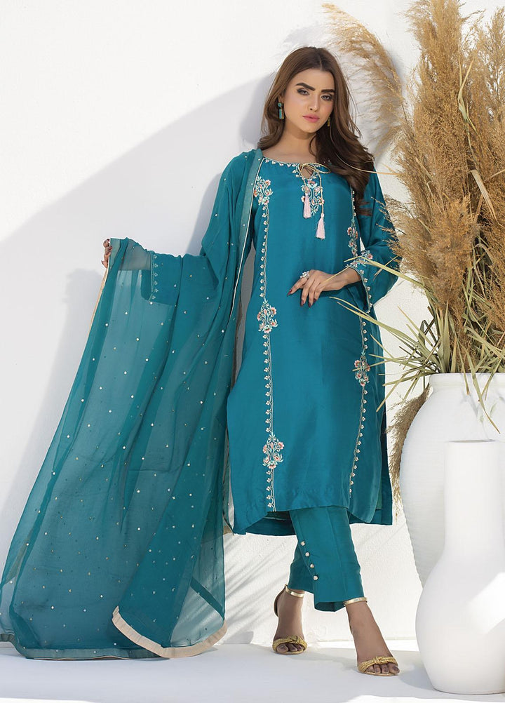 Aisha Fatema Luxury Pret Embroidered Raw Silk 2 Piece Suit ROYAL JADE