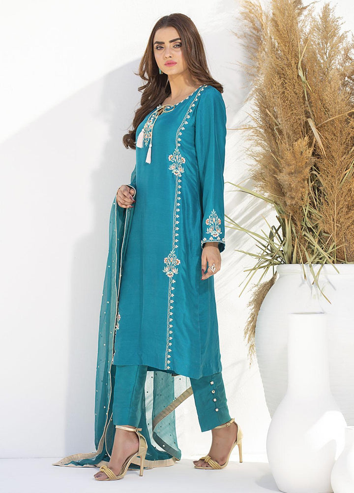 Aisha Fatema Luxury Pret Embroidered Raw Silk 2 Piece Suit ROYAL JADE