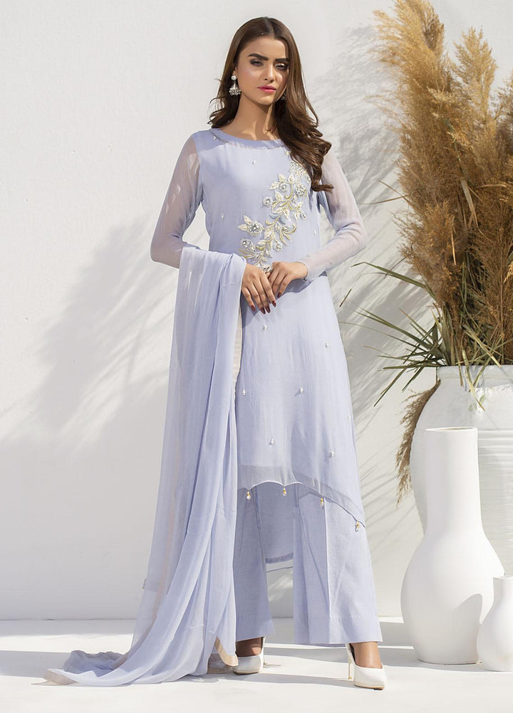 Aisha Fatema Luxury Pret Embroidered Chiffon 2 Piece Suit CLOUDY BLUE