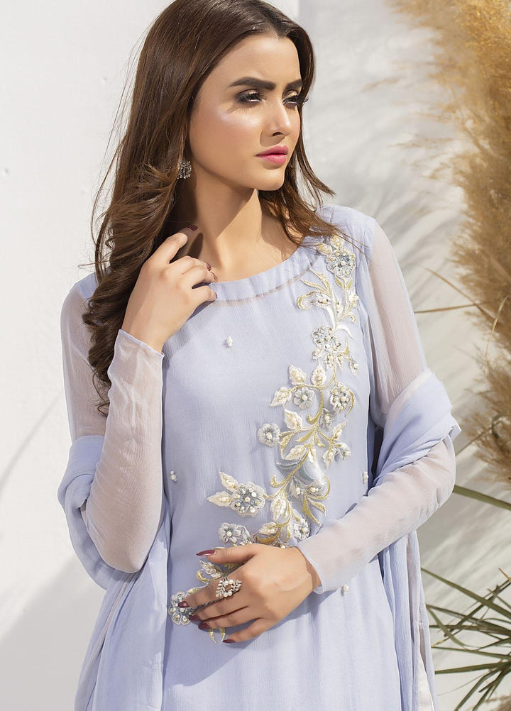 Aisha Fatema Luxury Pret Embroidered Chiffon 2 Piece Suit CLOUDY BLUE