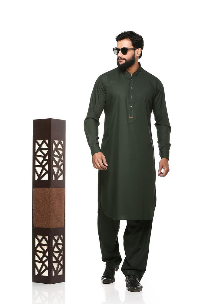 Aizaz Zafar Wash N Wear Formal Kameez Shalwar for Men -  D-685 Dark Green