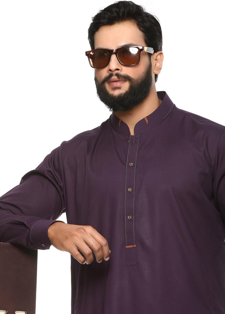 Aizaz Zafar Wash N Wear Formal Men Kameez Shalwar -  D-685 Dark Purple
