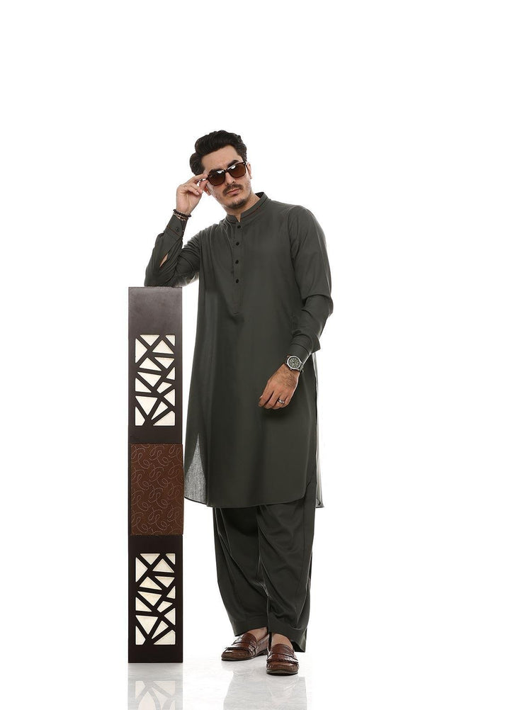 Aizaz Zafar Wash N Wear Formal Men Kameez Shalwar -  D-685 Grey
