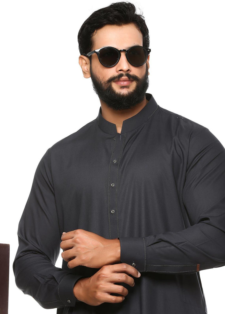 Aizaz Zafar Wash N Wear Formal Men Kameez Shalwar -  D-685 Dark Grey