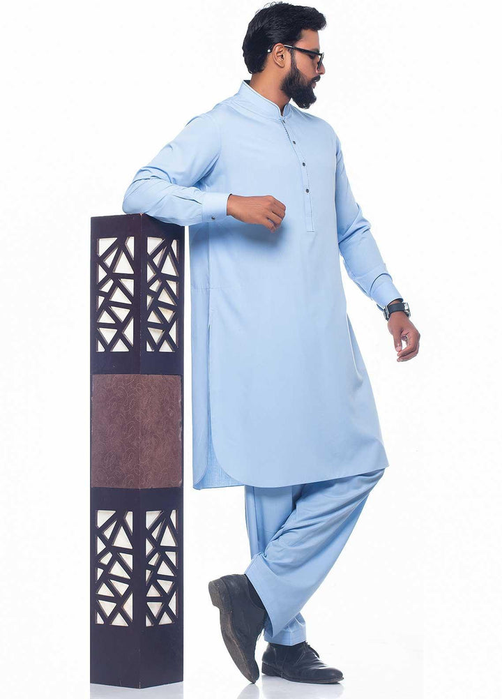 Aizaz Zafar Wash N Wear Formal Kameez Shalwar for Men -  D-1407 Sk-Blue