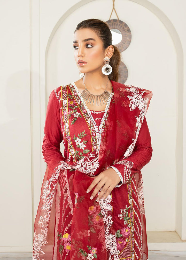 AJR Couture - Abbas Jamil Rajpoot Luxury Pret Embroidered Lawn 3 Piece Suit AJR21L 05 Garnet