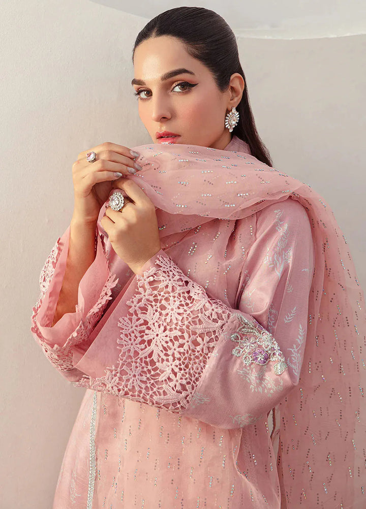 Ajr Couture Pret Embroidered Raw Silk 3 Piece Suit Soft Petal