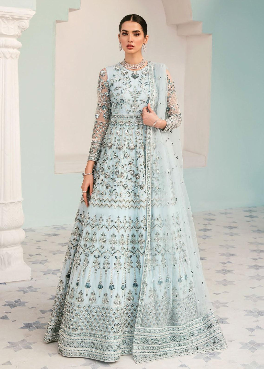 Elinor By Akbar Aslam Embroidered Net Suits Unstitched 3 Piece AA22E AAWC-1434 Morganite - Wedding Collection