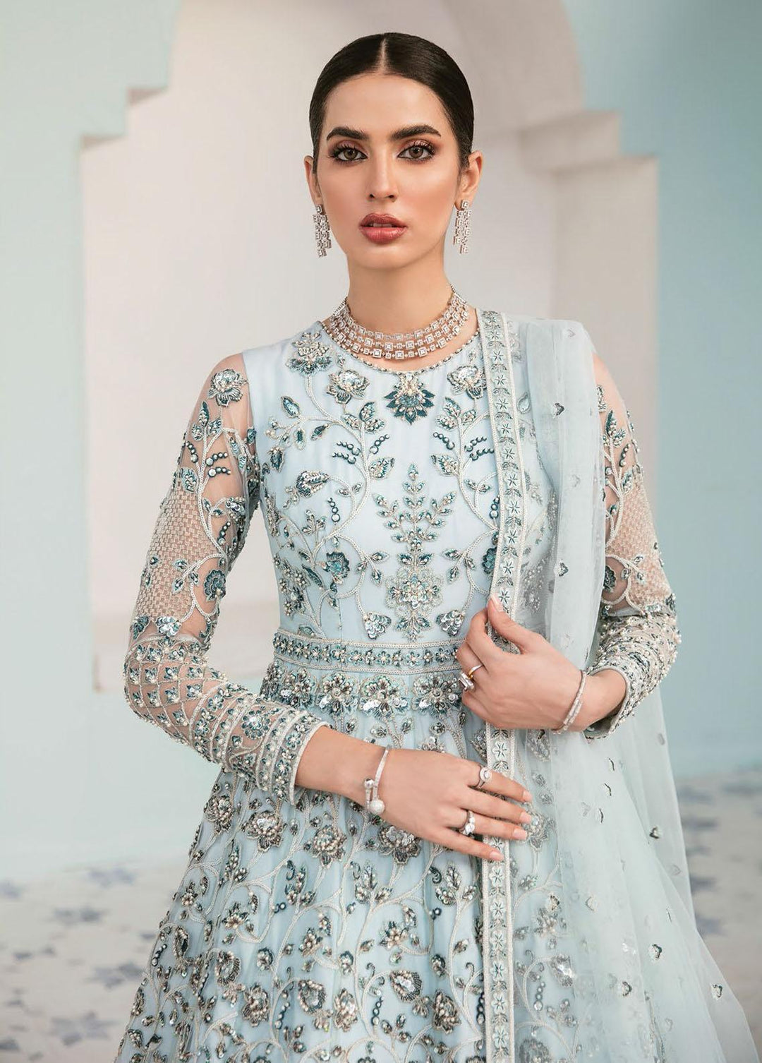 Elinor By Akbar Aslam Embroidered Net Suits Unstitched 3 Piece AA22E AAWC-1434 Morganite - Wedding Collection