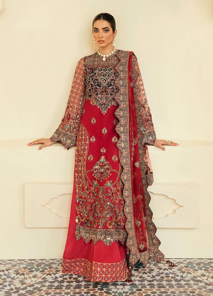 Akbar Aslam Embroidered Net Suits Unstitched 3 Piece AA22F CARDINAL - Luxury Formals Collection