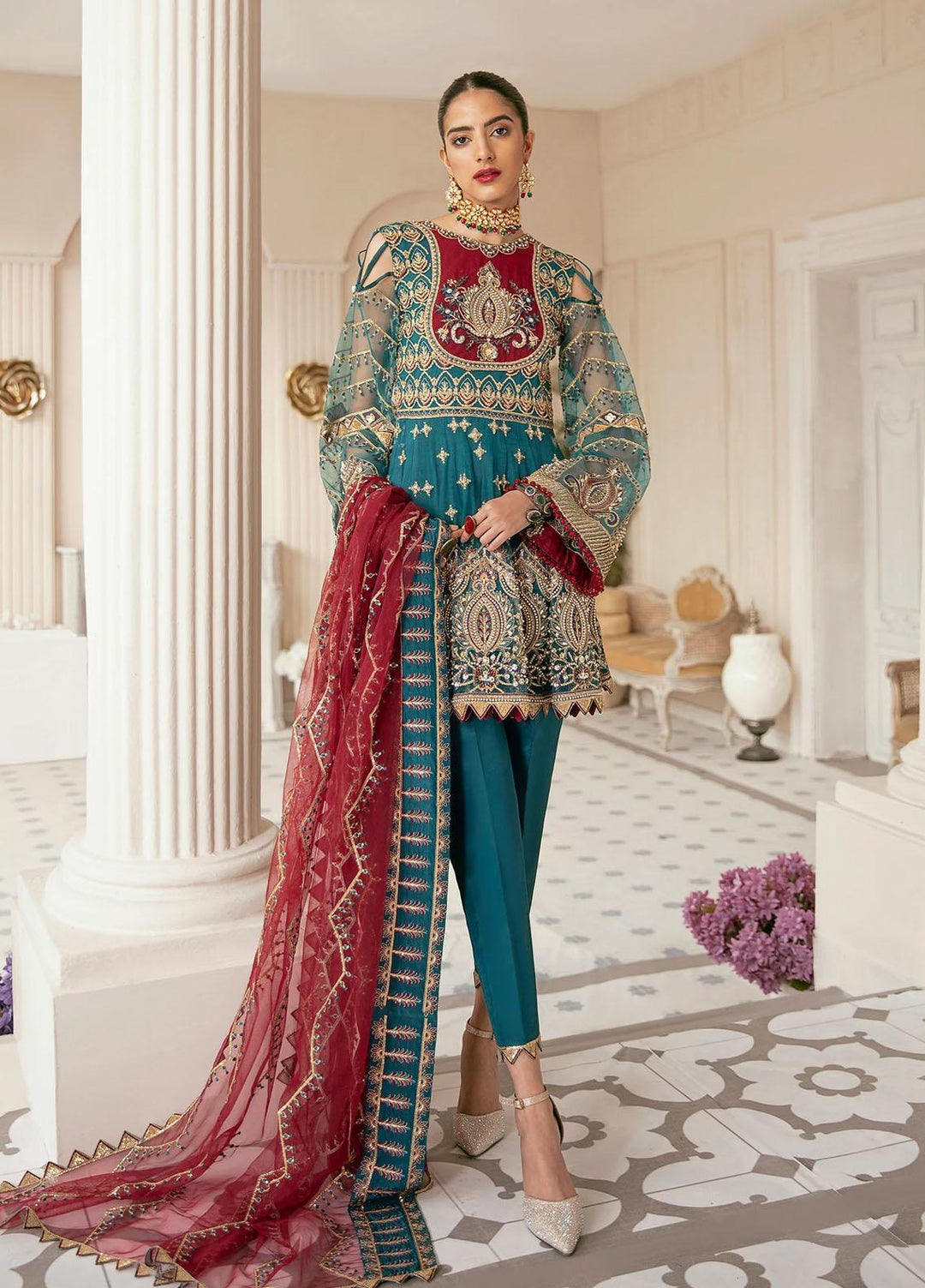 Akbar Aslam Embroidered Net Suits Unstitched 3 Piece AA22F DALE - Luxury Formals Collection
