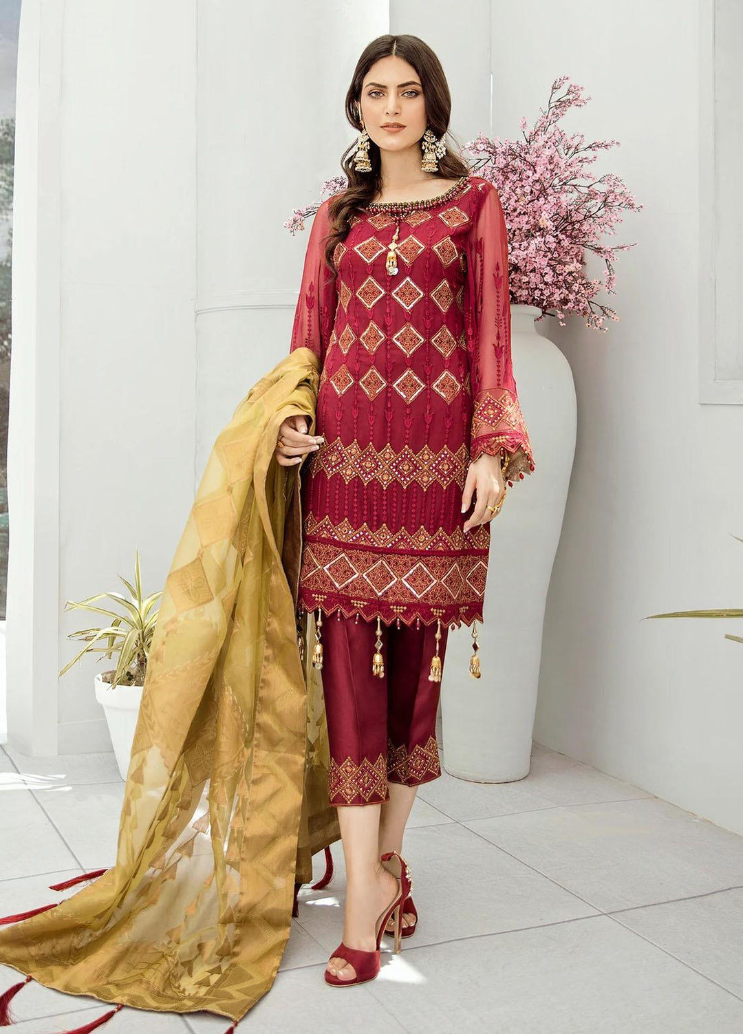 Akbar Aslam Embroidered Chiffon Suits Unstitched 3 Piece AA22F ARGYLE - Luxury Formals Collection