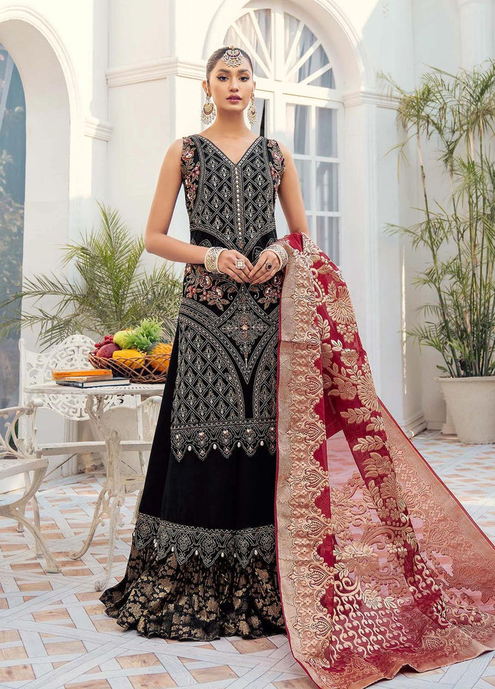 Akbar Aslam Embroidered Net Suits Unstitched 3 Piece AA22F GARNET - Luxury Formals Collection