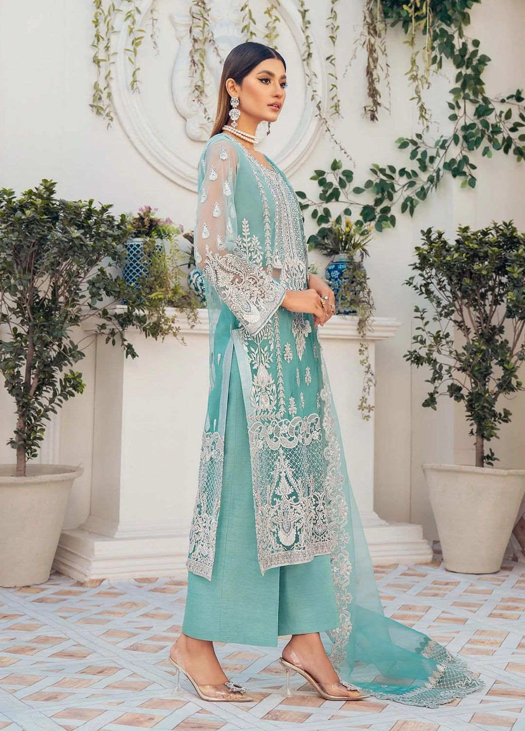 Akbar Aslam Embroidered Net Suits Unstitched 3 Piece AA22F LOLITE - Luxury Formals Collection