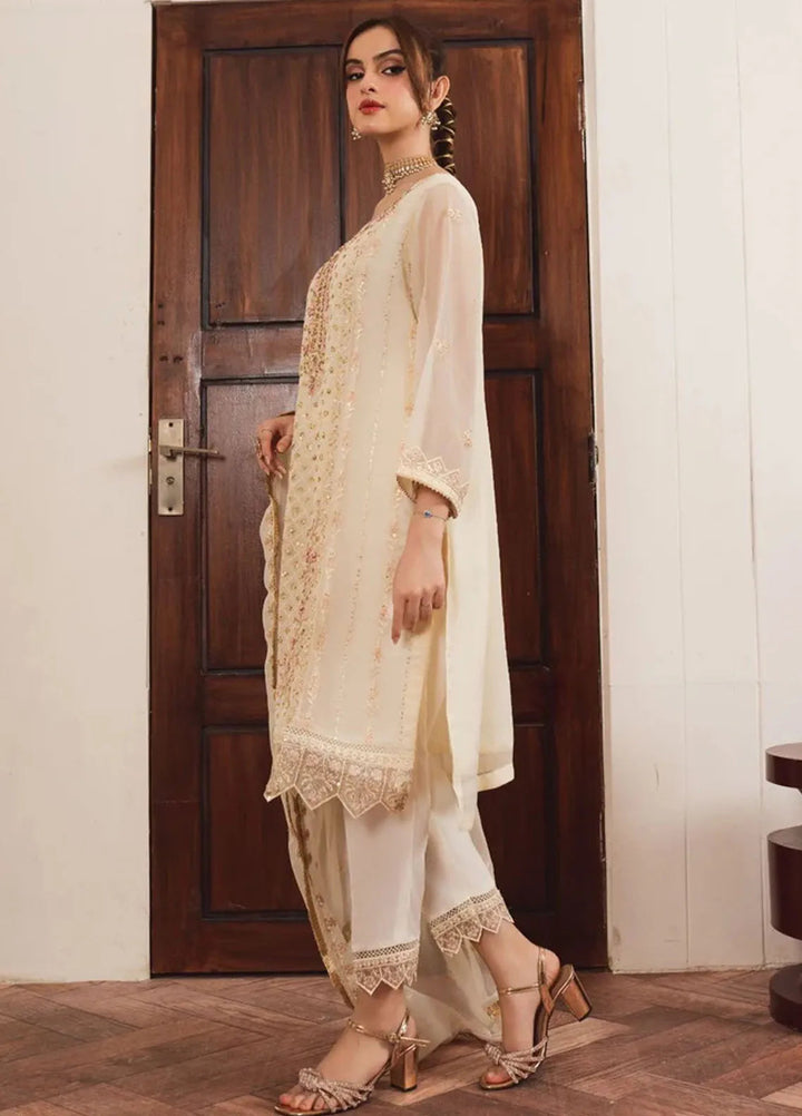Al Harir Pret Embroidered Chiffon 3 Piece Suit Haani Off White