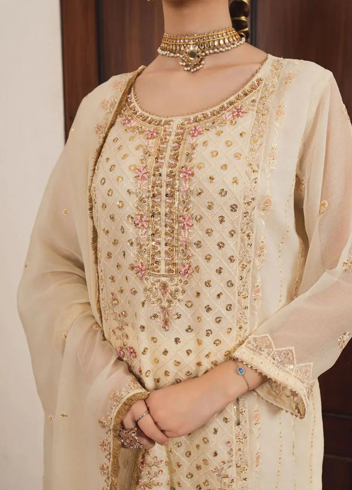 Al Harir Pret Embroidered Chiffon 3 Piece Suit Haani Off White