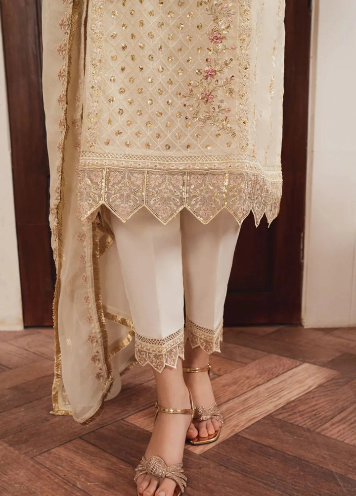 Al Harir Pret Embroidered Chiffon 3 Piece Suit Haani Off White