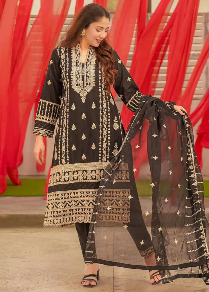 Al Harir Pret Embroidered Cotton 3 Piece Suit Royal Black