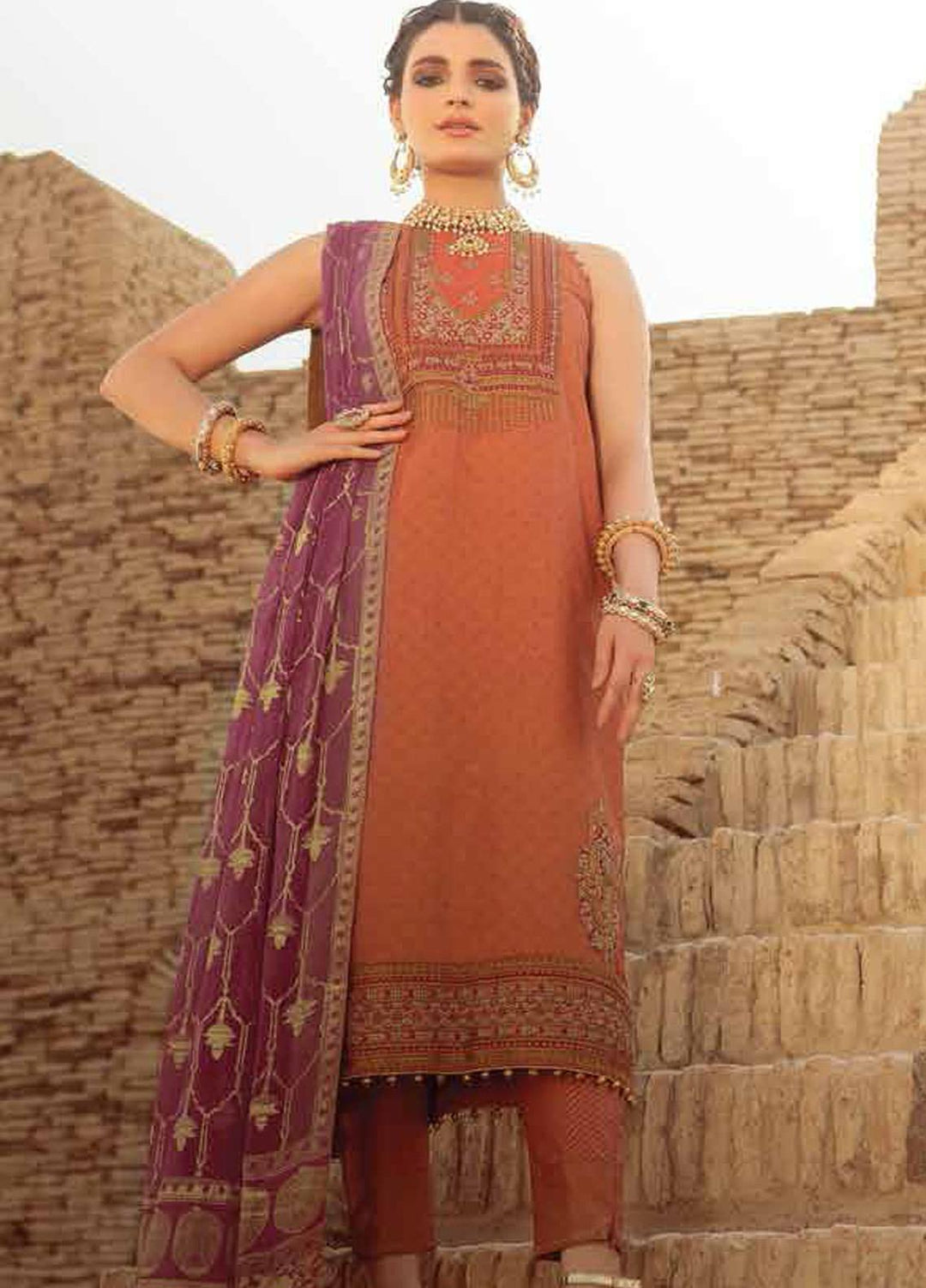 Al Karam Embroidered Cotton Silk Suits Unstitched 3 Piece AK21F FC-12E-21 - Summer Collection