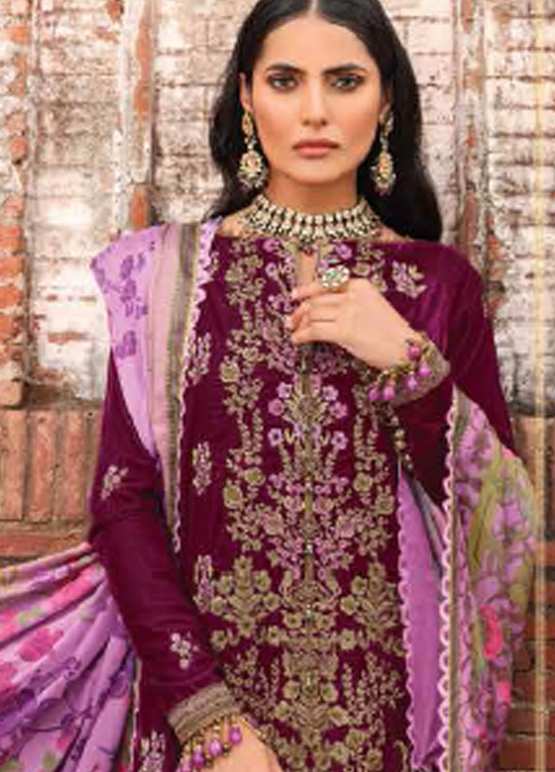 Al Karam Embroidered Velvet Suits Unstitched 2 Piece AK21FW FC-W-04A-21-3 - Winter Collection