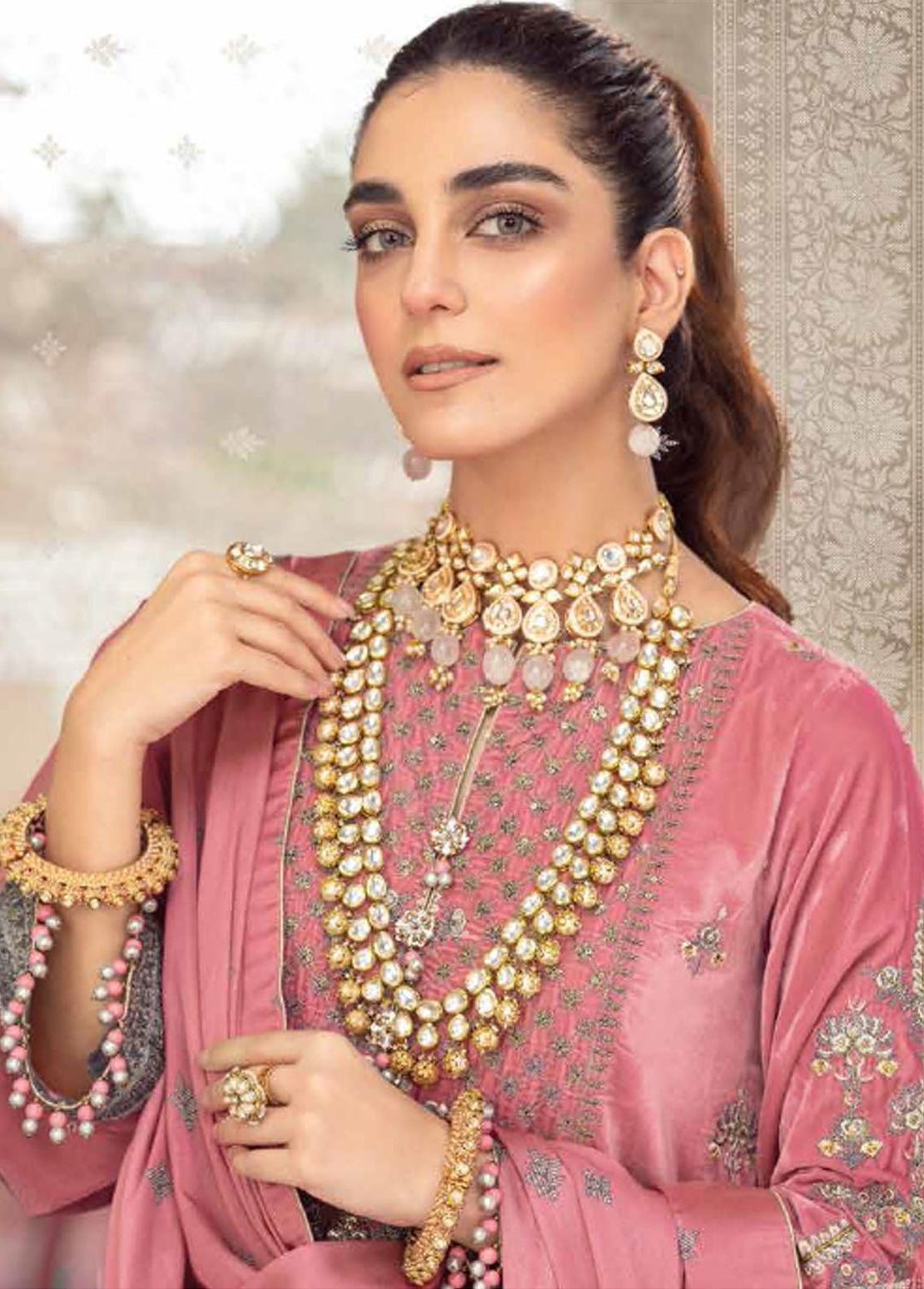 Al Karam Embroidered Velvet Suits Unstitched 2 Piece AK21FW FC-W-01A-21-3-Pink - Winter Collection