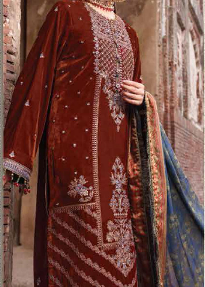 Al Karam Embroidered Velvet Suits Unstitched 2 Piece AK21FW FC-W-03A-21-3-Rust - Winter Collection
