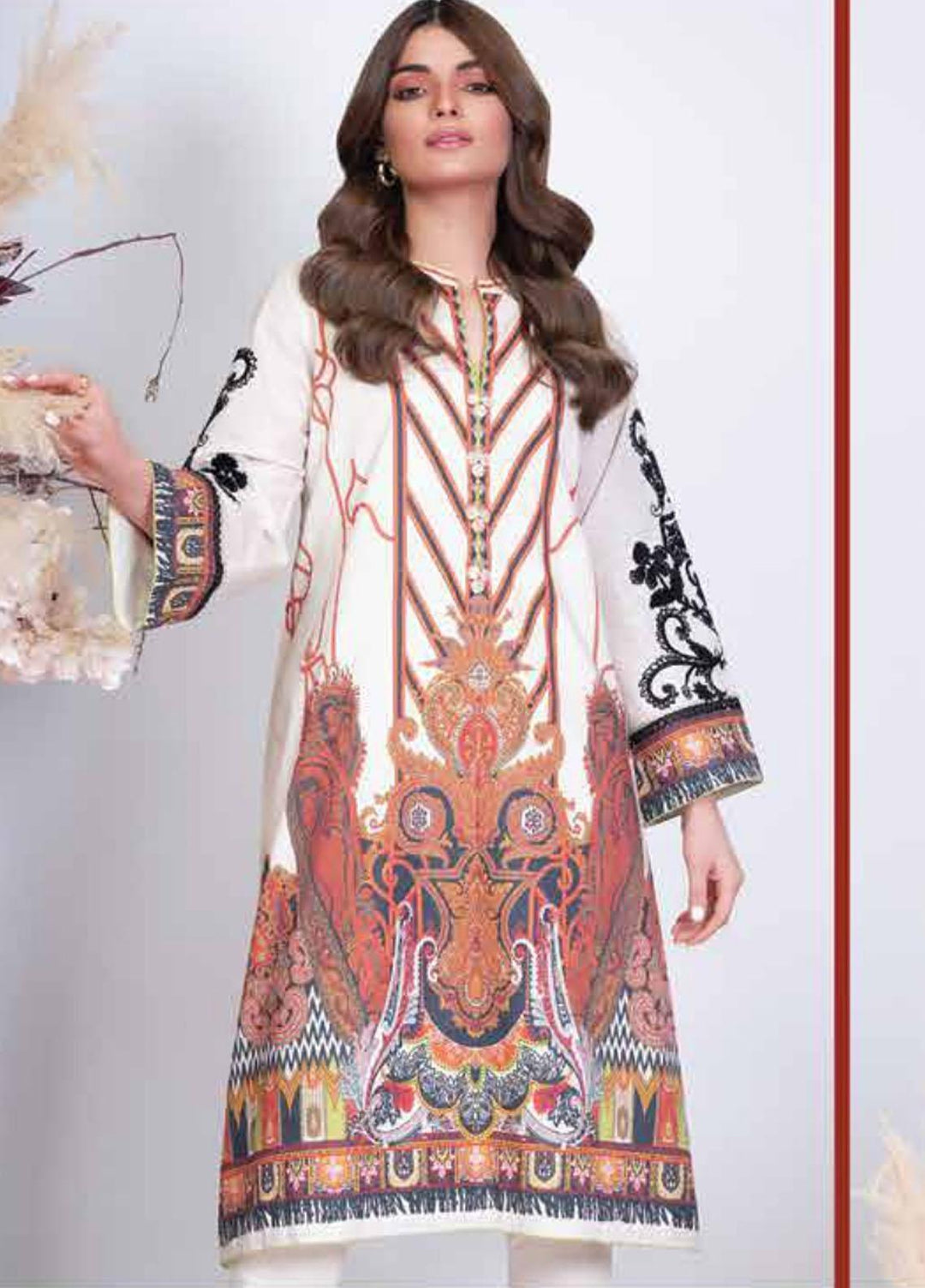 Al Karam Embroidered Cambric Unstitched Shirt AK21MS-MS-19-21-Beige - Summer Collection