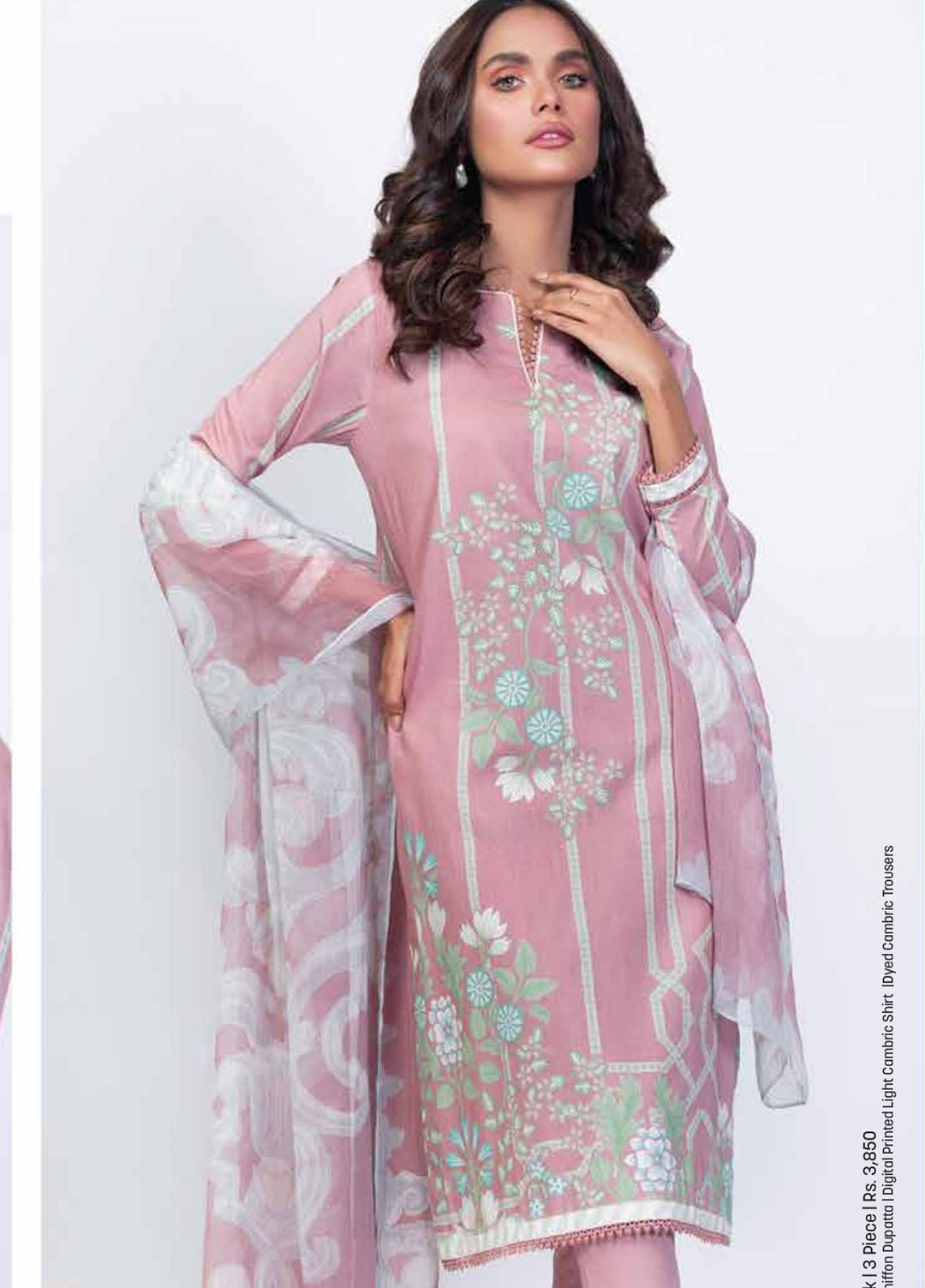 Al Karam Printed Cambric Suits Unstitched 3 Piece AK21MS-MS-21-21-Pink - Summer Collection