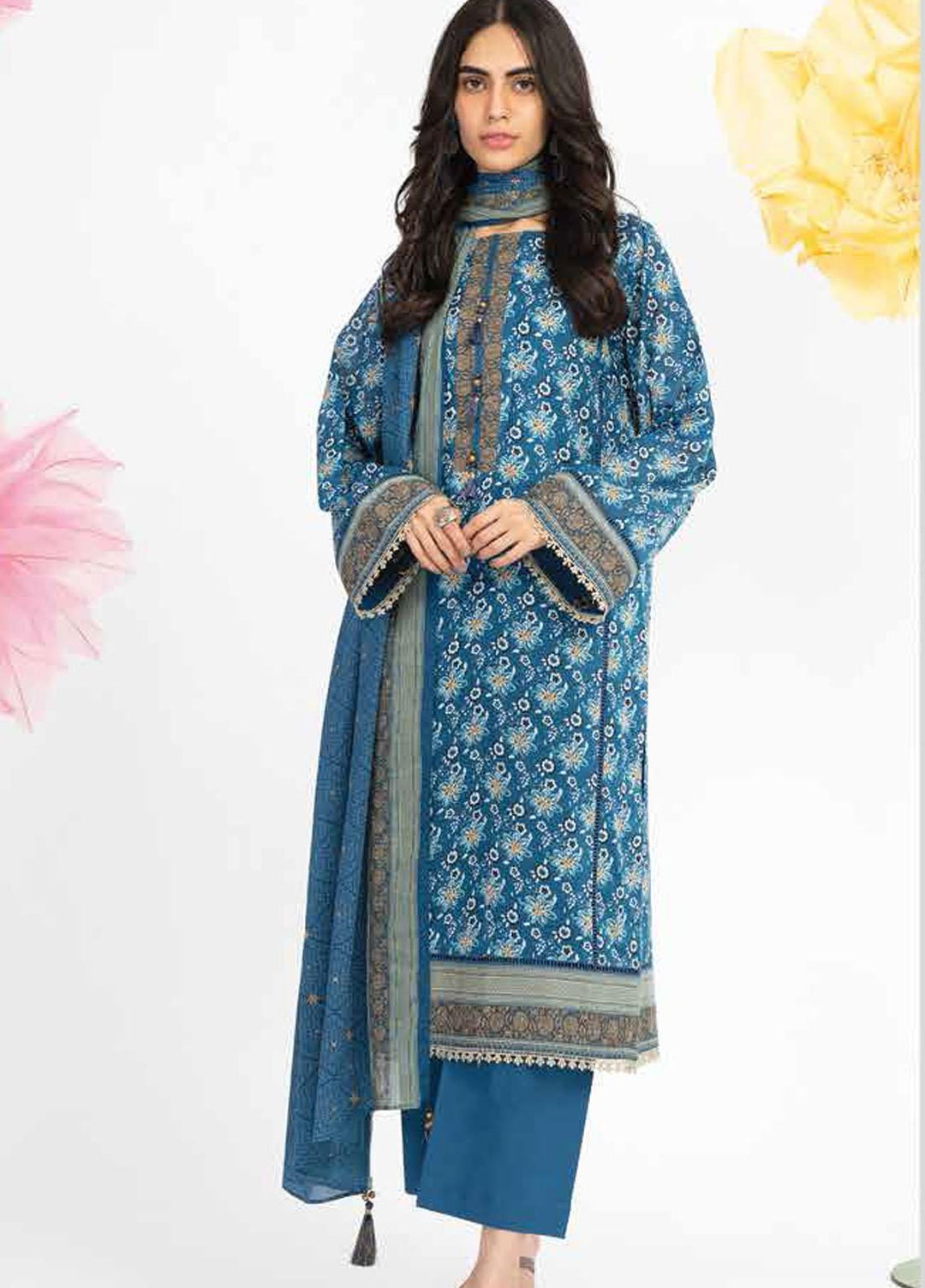 Al Karam Printed Lawn Suits Unstitched 3 Piece AK23SSL SS-40.1-23-Blue - Summer Collection