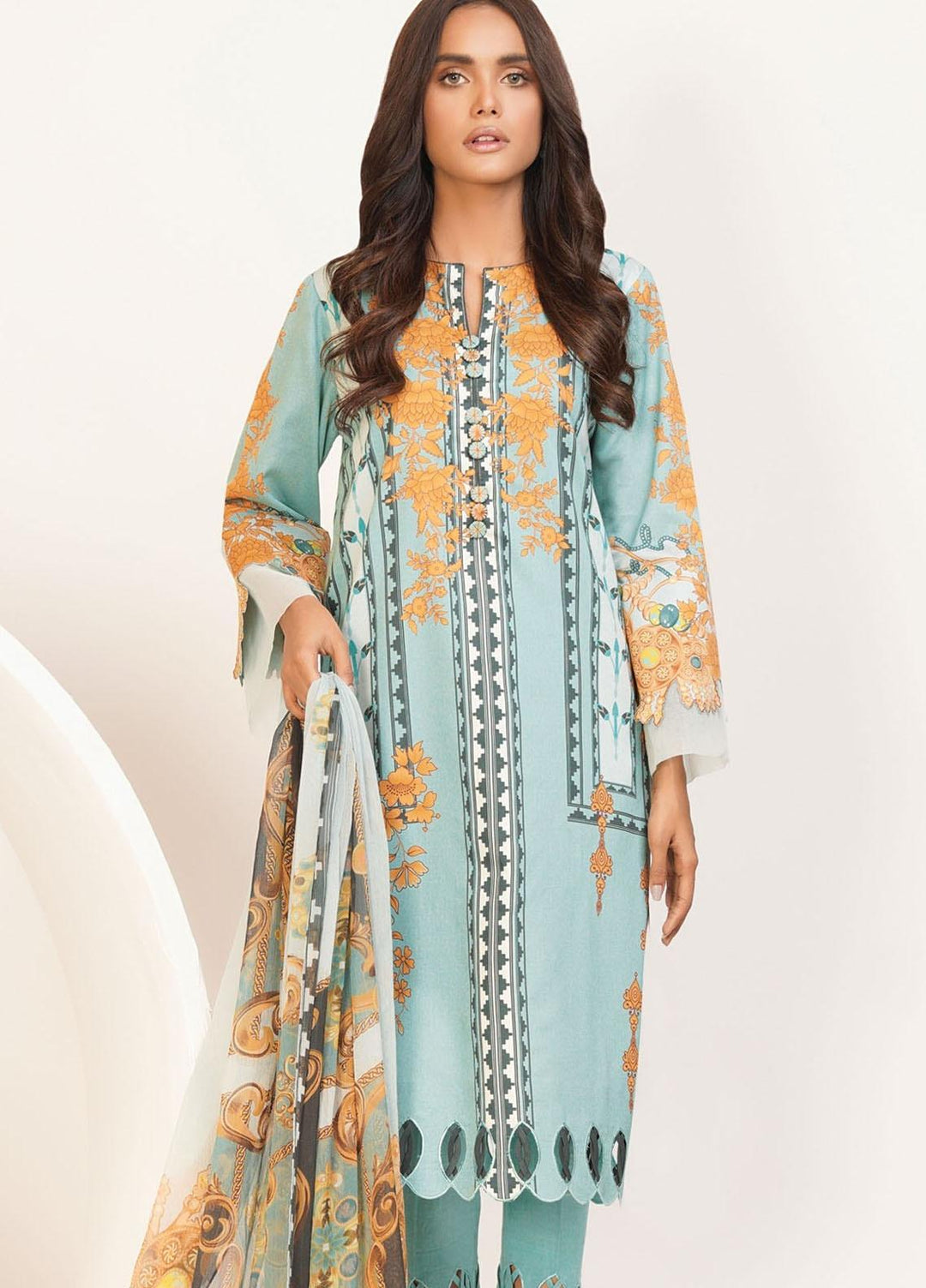Al Karam Printed Lawn Suits Unstitched 3 Piece AK21S-2 SS-04-21-2 Aqua - Summer Collection