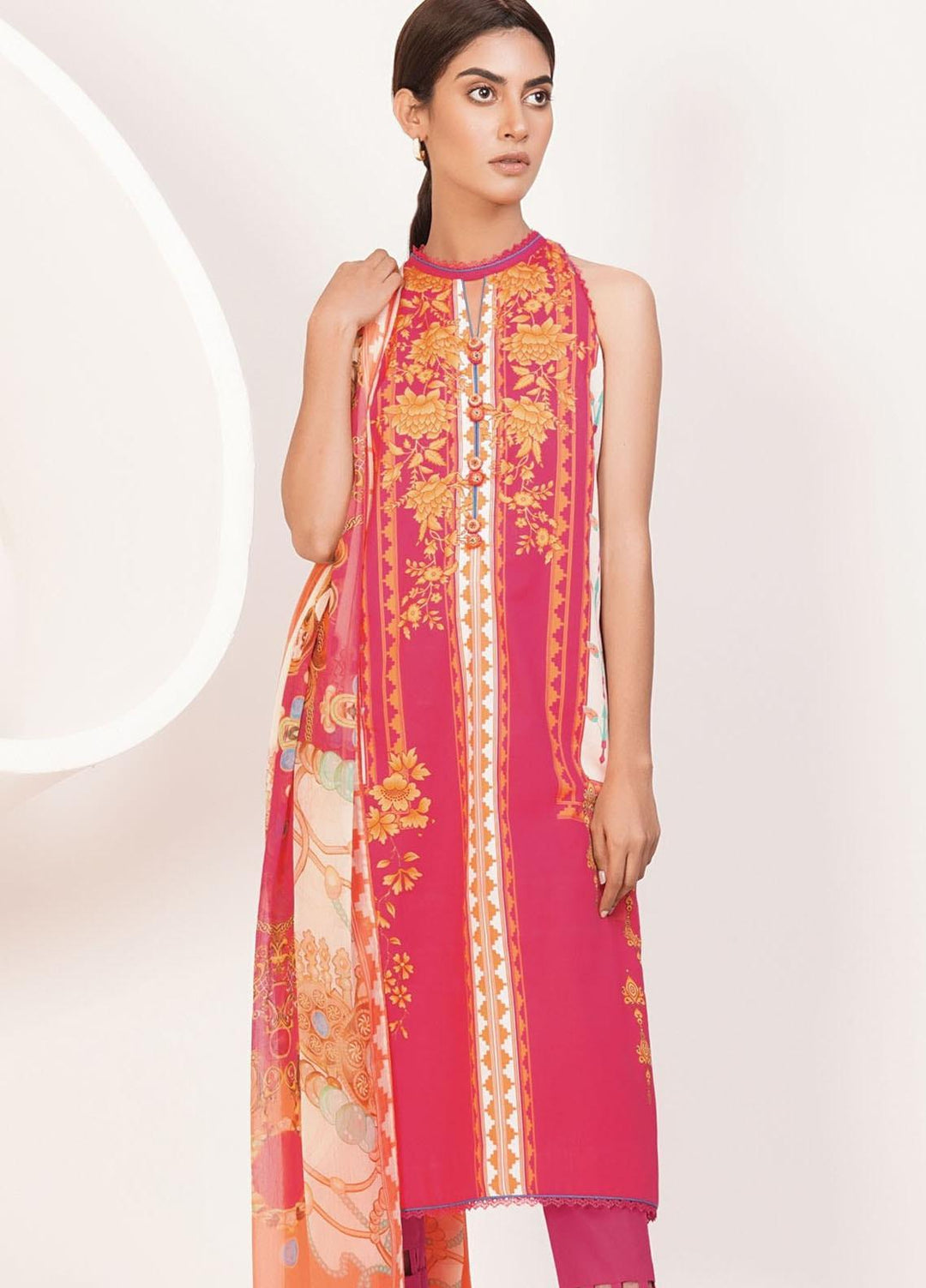 Al Karam Printed Lawn Suits Unstitched 3 Piece AK21S-2 SS-04-21-2 Pink - Summer Collection