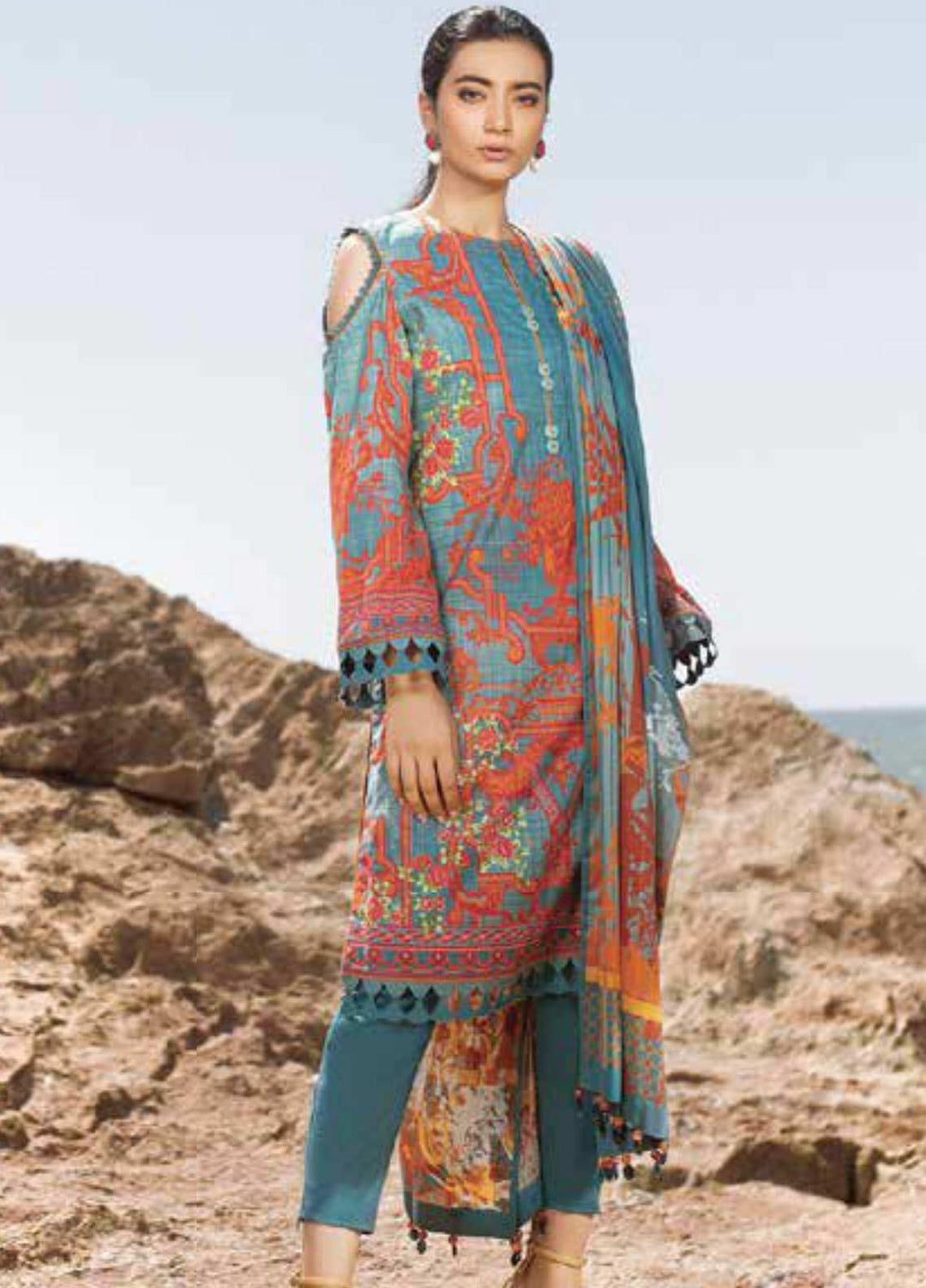 Al Karam Printed Lawn Suits Unstitched 3 Piece AK21S-2 SS-06-21-2-Teal - Summer Collection