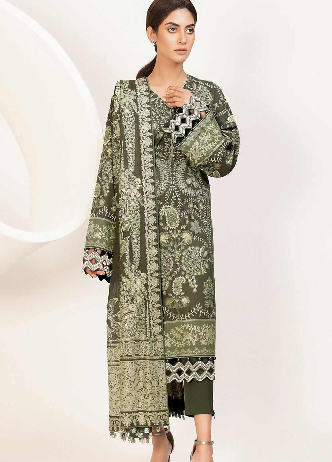 Al Karam Printed Lawn Suits Unstitched 3 Piece AK21S-2 SS-10-21-2-Green - Summer Collection