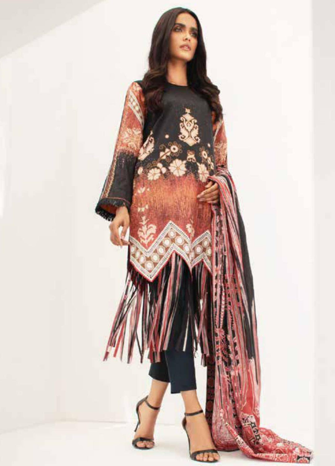 Al Karam Printed Lawn Suits Unstitched 3 Piece AK21S-2 SS-11-21-2-Black - Summer Collection