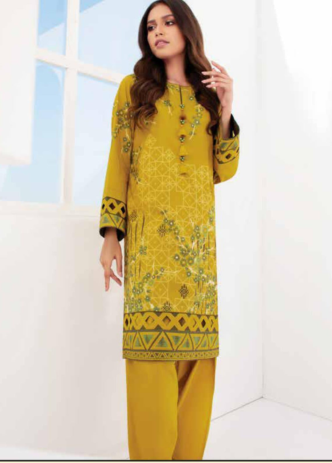 Al Karam Printed Lawn Suits Unstitched 2 Piece AK21S-2 SS-17.1-21-2-Mustard - Summer Collection