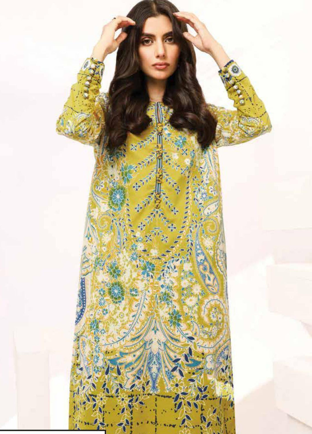 Al Karam Printed Lawn Suits Unstitched 2 Piece AK21S-2 SS-19.1-21-2-Olive - Summer Collection