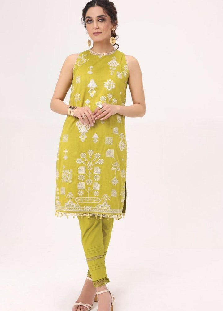 Al Karam Embroidered Dobby Suits Unstitched 2 Piece AK22S SS-49-22 Lime Green - Summer Collection