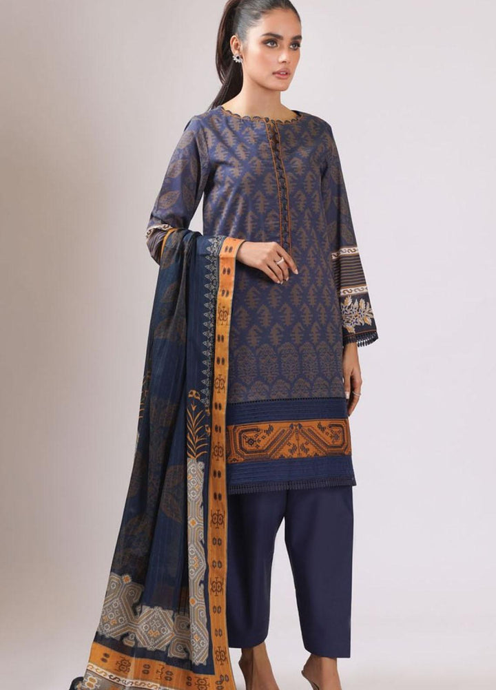 Al Karam Embroidered Lawn Suits Unstitched 3 Piece AK22S SS-01-22 Navy Blue - Summer Collection