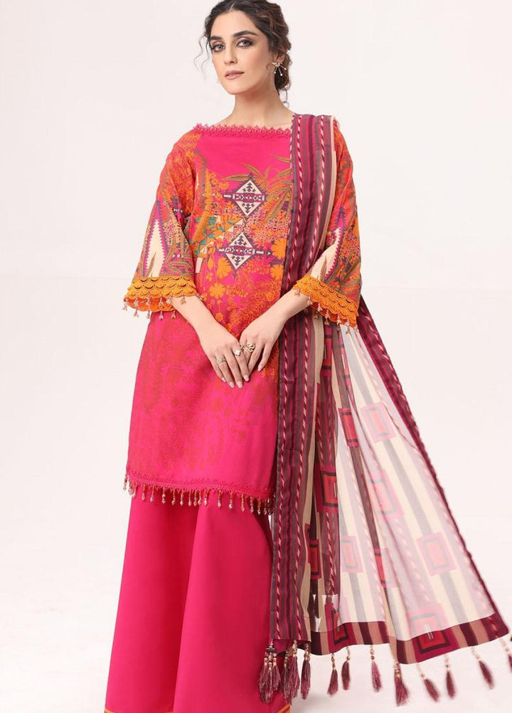 Al Karam Printed Lawn Suits Unstitched 3 Piece AK22S SS-03-22 Pink - Summer Collection