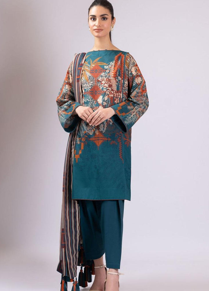 Al Karam Printed Lawn Suits Unstitched 3 Piece AK22S SS-03-22 Teal - Summer Collection