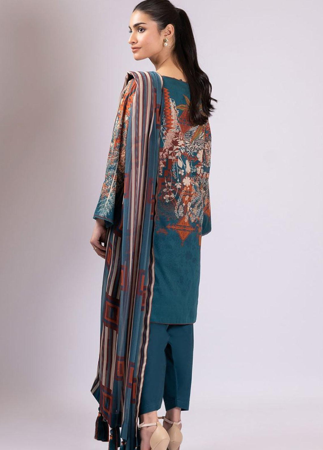 Al Karam Printed Lawn Suits Unstitched 3 Piece AK22S SS-03-22 Teal - Summer Collection