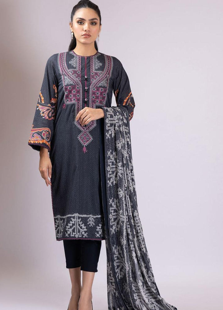 Al Karam Embroidered Lawn Suits Unstitched 3 Piece AK22S SS-05-22 Charcoal - Summer Collection