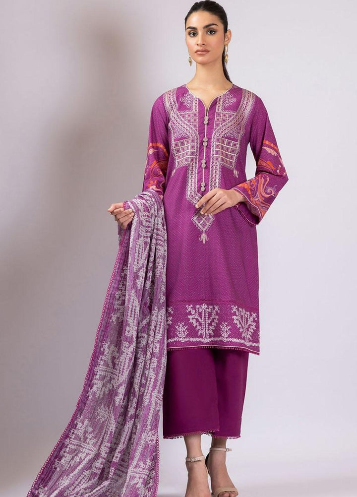 Al Karam Embroidered Lawn Suits Unstitched 3 Piece AK22S SS-05-22 Magenta - Summer Collection