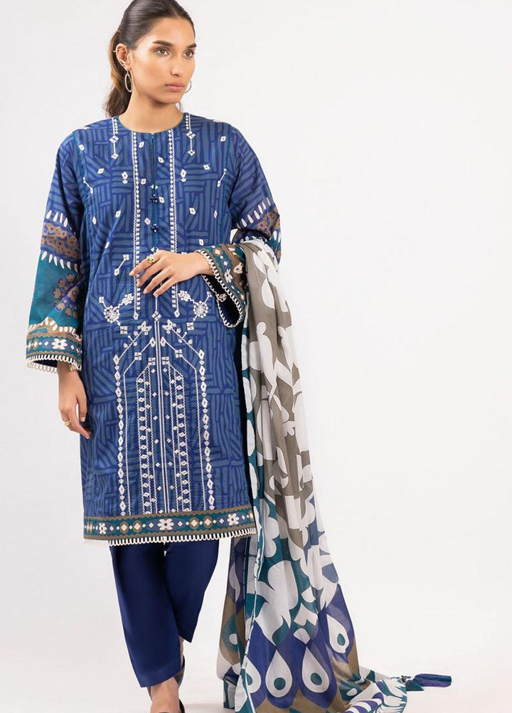 Al Karam Embroidered Lawn Suits Unstitched 3 Piece AK22S SS-07-22 Blue - Summer Collection